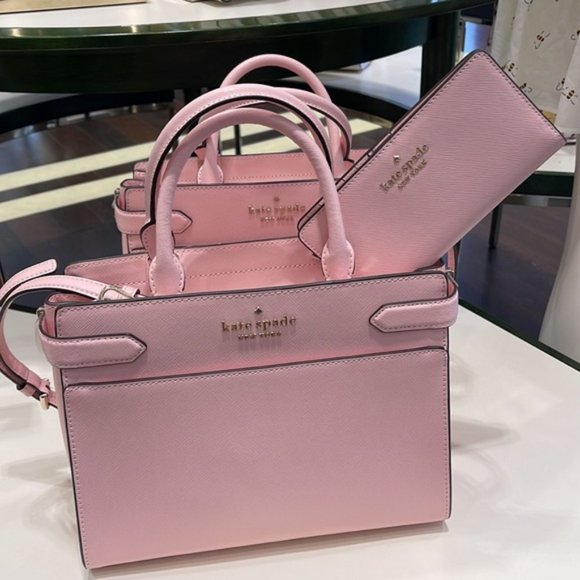 Kate Spade Staci Medium Satchel & Staci Large Slim Bifold Wallet Chalk Pink - Picture 7 of 16